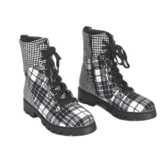 Lust 4 Life LL - Freek Black Fabric Funky Plaid Boot Size 6.0 - Picture 4 of 5